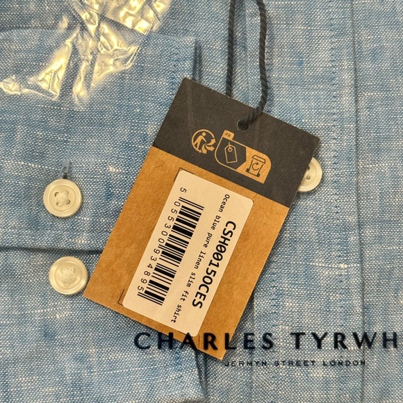Charles Tyrwhitt Pure Linen Shirt – Ocean Blue (Slim Fit S, NWT) - Picture 4 of 7